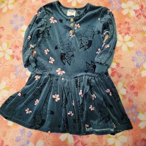 Toddler Girls' Bluey Velour Dress - Teal Blue 3T